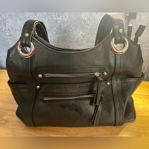 Roma Black Leather concealed carry Shoulder Bag with Silver Accents